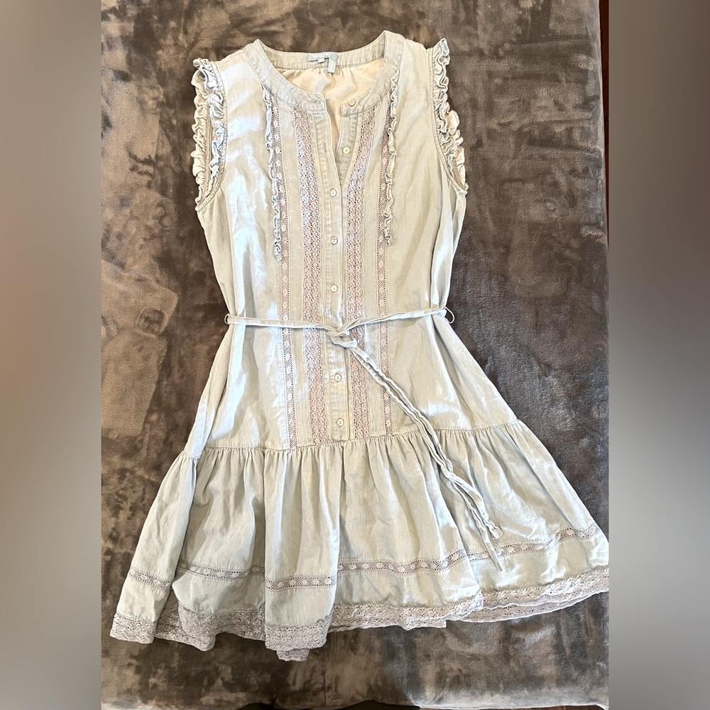 Light Blue Ruffled Tiered Dress with Crocheted Lace Details